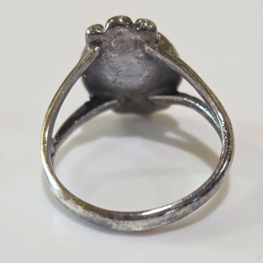 Old Handmade Southwest Native American Oval Turquoise Sterling Silver Ring 6.25